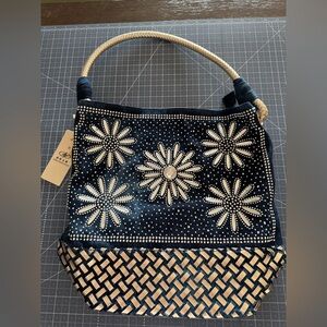 GORGEOUS BLING denim and rhinestones flower purse!! BRAND NEW!